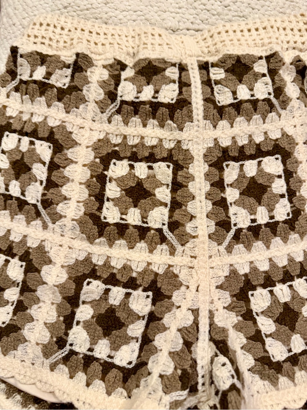 Rebellion Crochet Square-Panel High-Waist Shorts in Cream and Brown - Picture 2 of 4